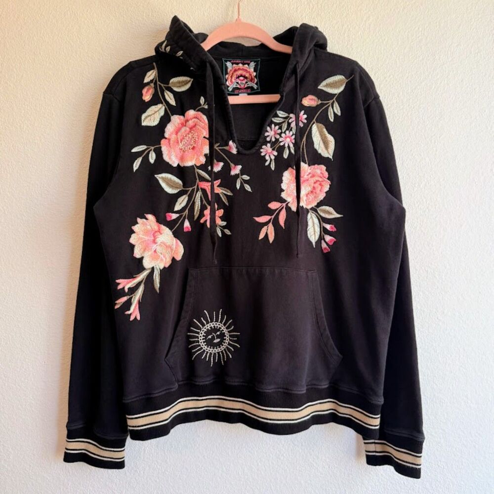 Johnny Was Vienna Pullover Floral Embroidered Hoodie Sweatshirt in Black size M - Picture 6 of 14